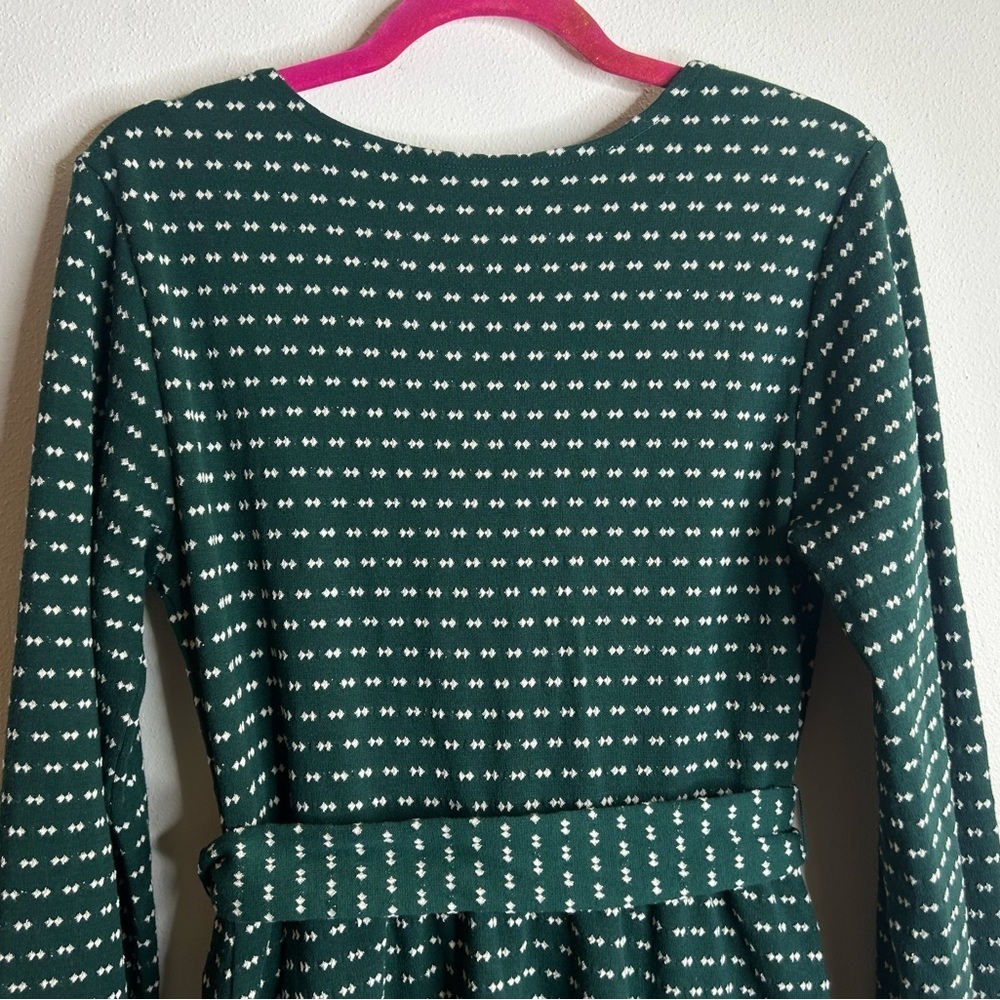 Maeve Anthropolagie M NWT Green Pattern Long Sleeve Dress Vneck Party Event - Picture 9 of 13